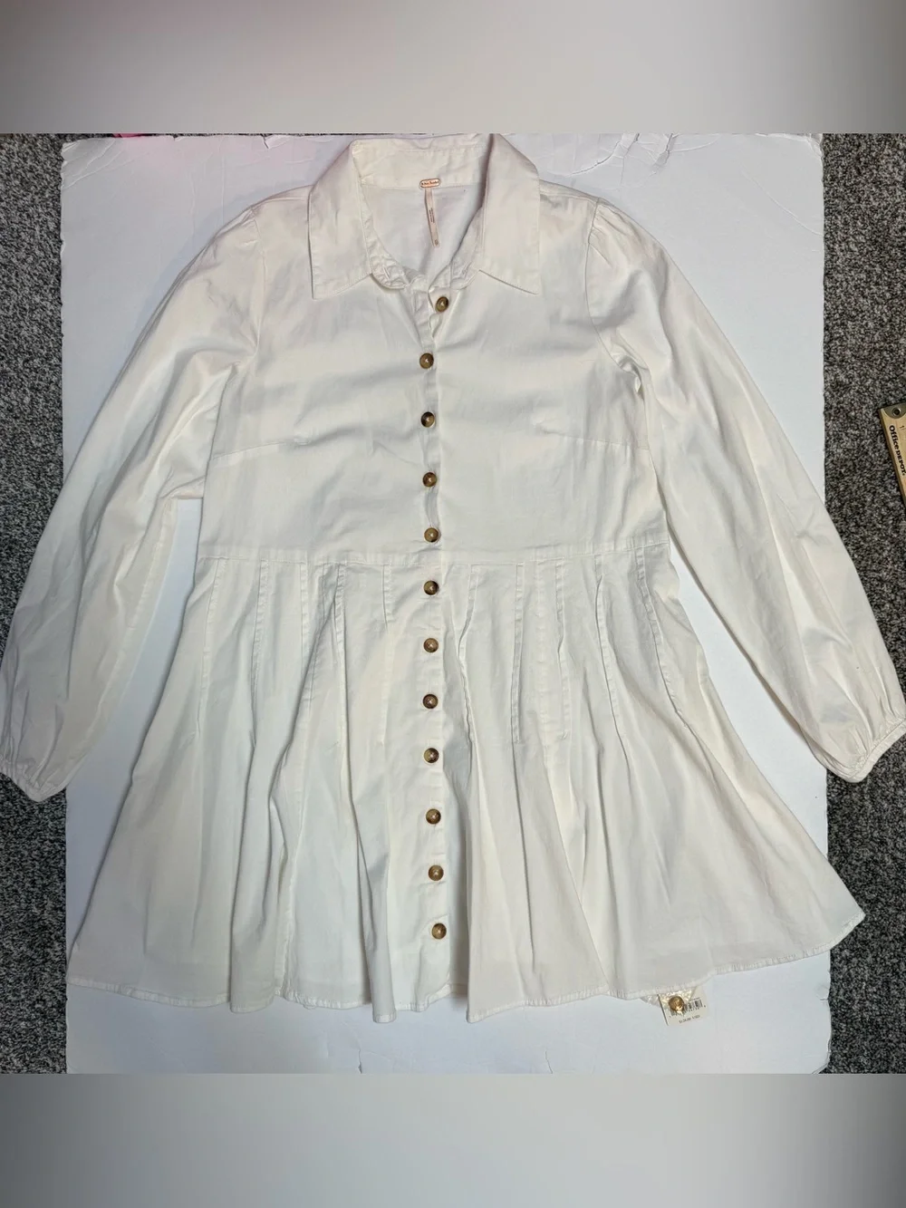 NWT Free People marvelous Mia long sleeve Button-Front Ivory Mini Shirt Dress XS - Picture 12 of 16